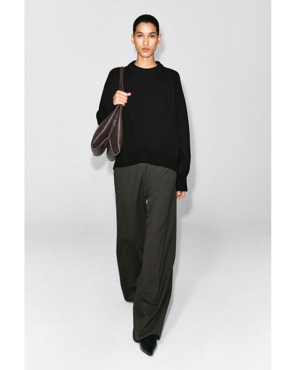 COS Black Rounded Wool Crew-Neck Sweater