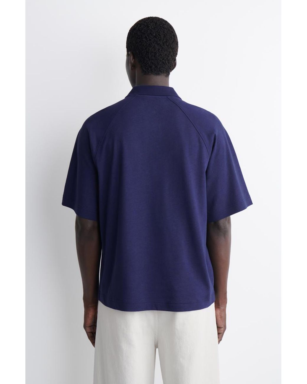 COS Blue Relaxed Cotton-Linen Polo Shirt for men