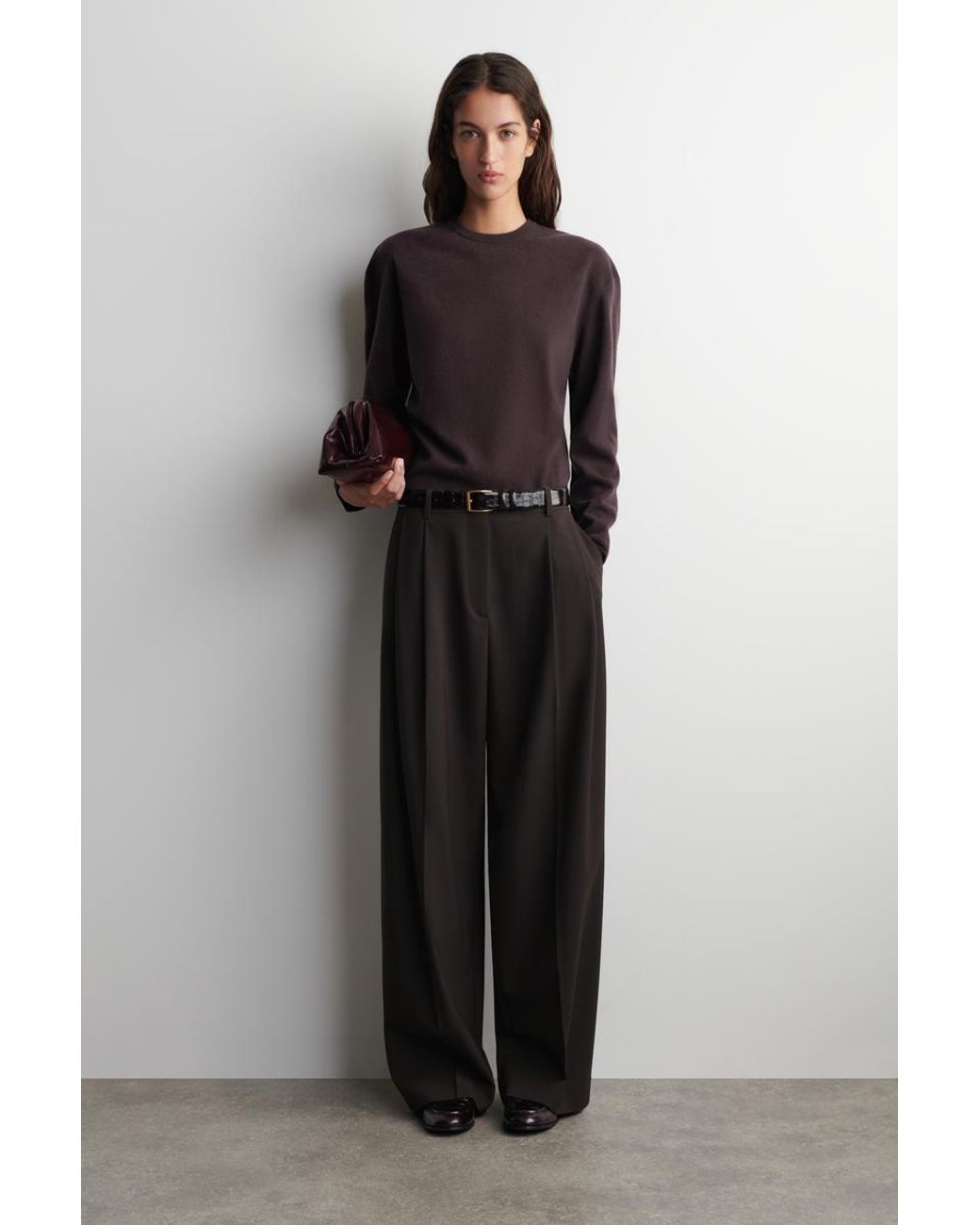 COS Brown Merino Wool Crew-Neck Sweater