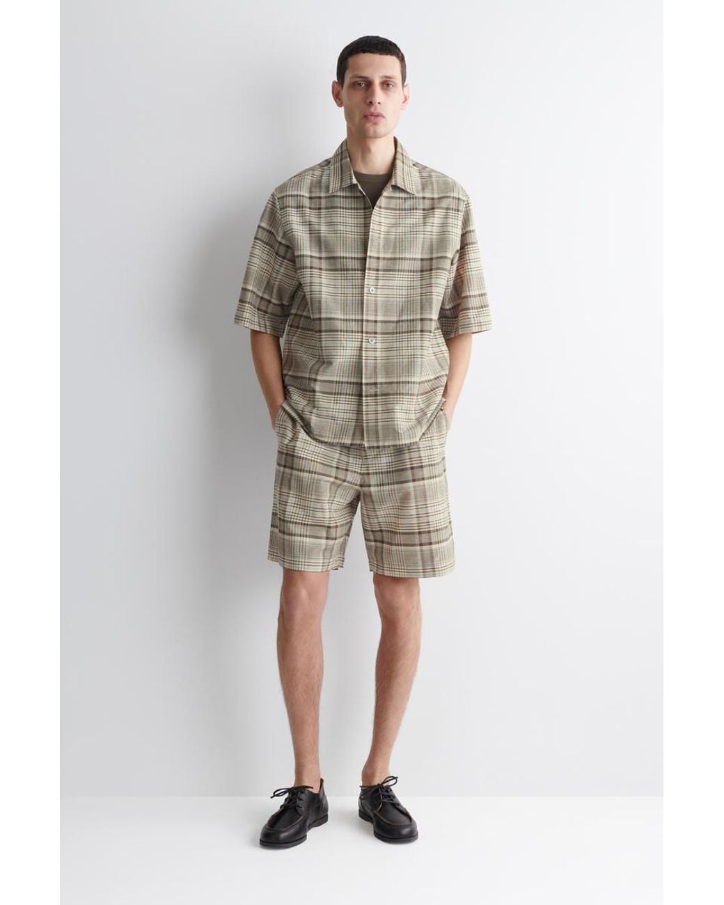 COS Natural Checked Linen-Blend Short-Sleeved Shirt for men