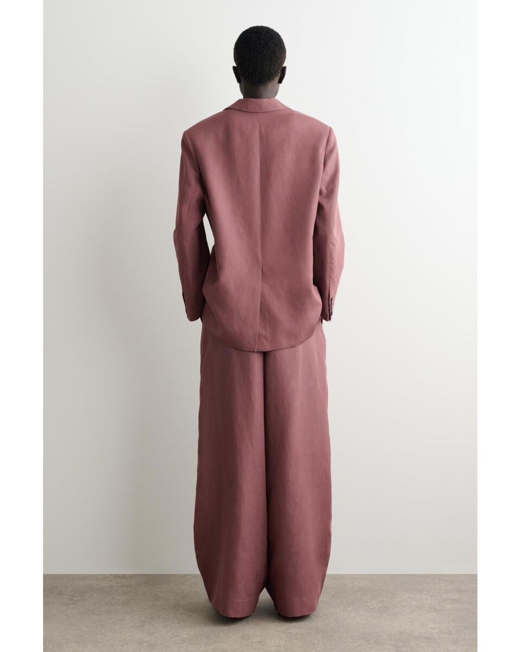 COS Brown Linen-Blend Single-Breasted Blazer