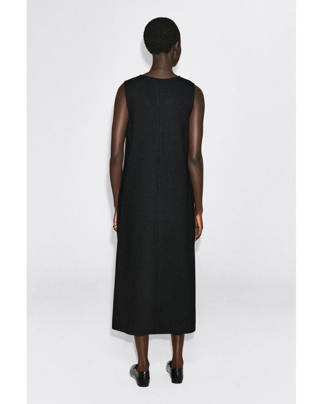 COS Black Boiled Wool-Blend V-Neck Midi Dress