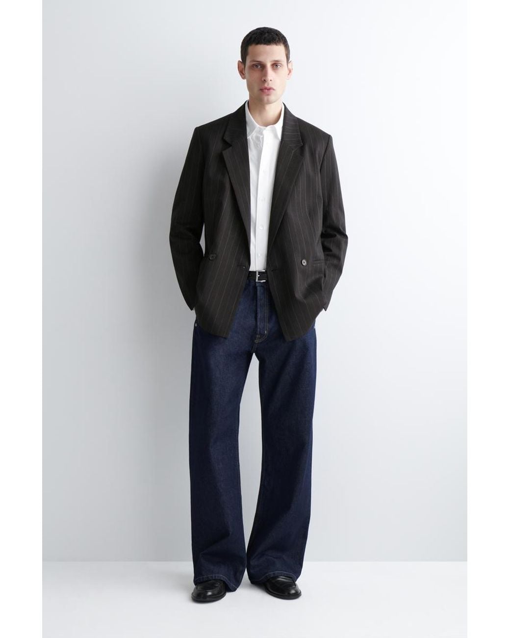 COS Black Pinstriped Double-Breasted Blazer for men