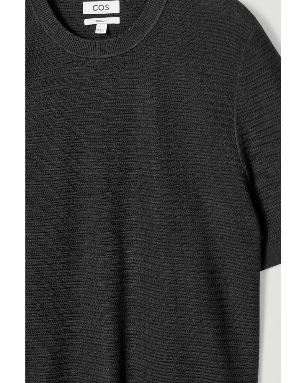 COS Black Textured Knitted Cotton T-shirt In Blue for men
