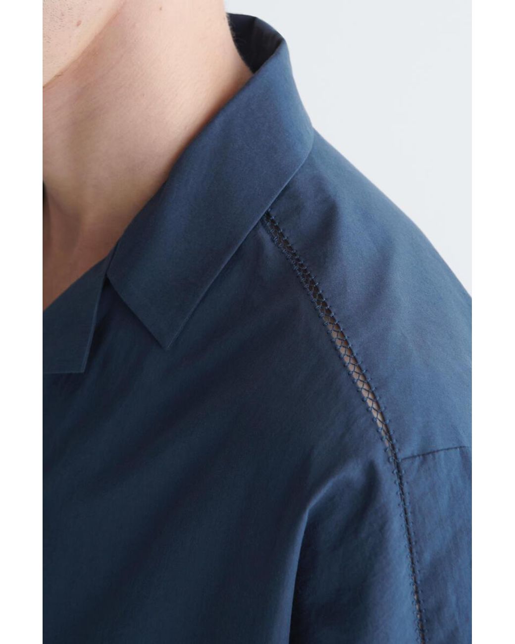 COS Blue Embroidered Camp-Collar Pima Cotton Shirt for men