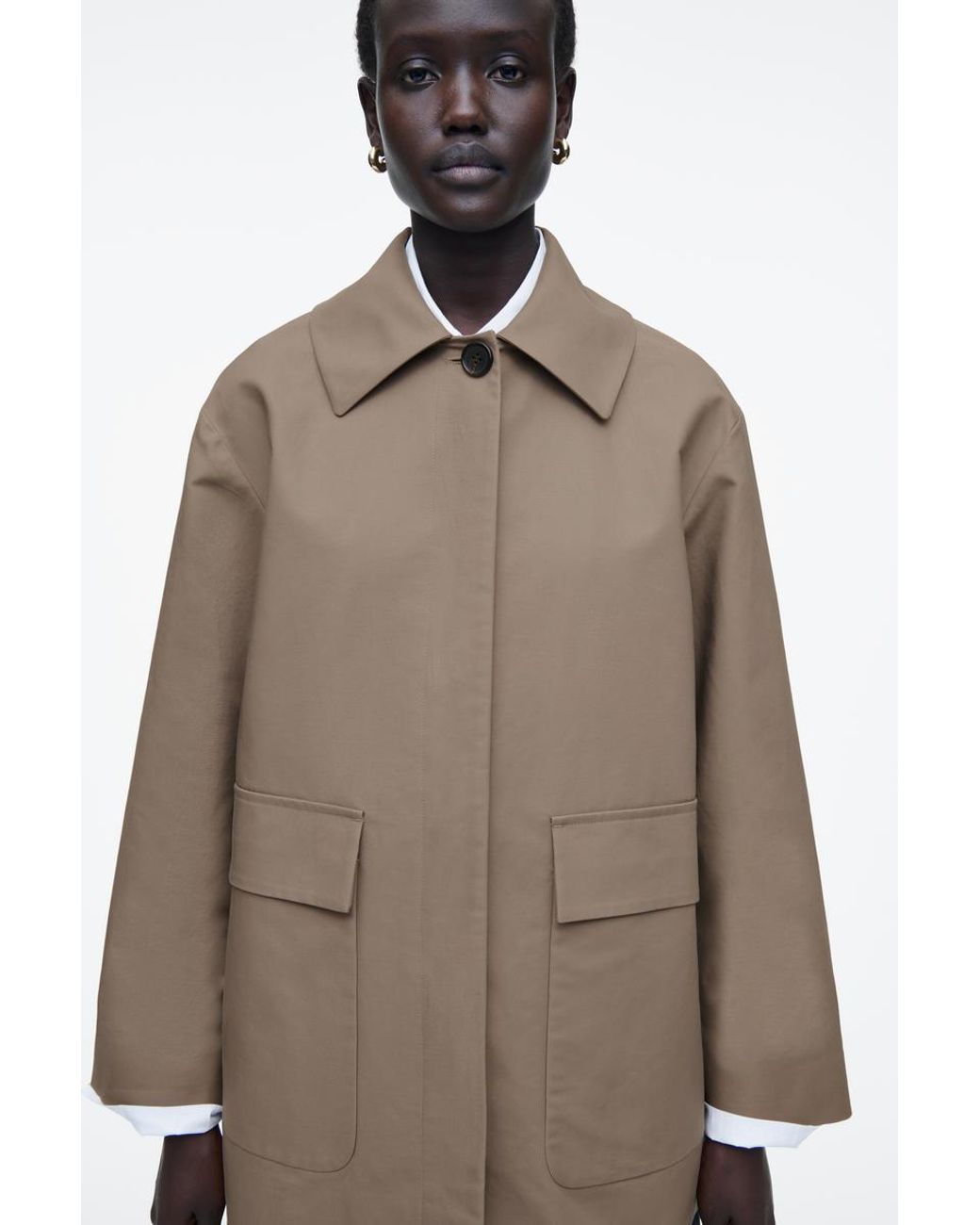 COS Collared Cotton Car Jacket in Brown | Lyst