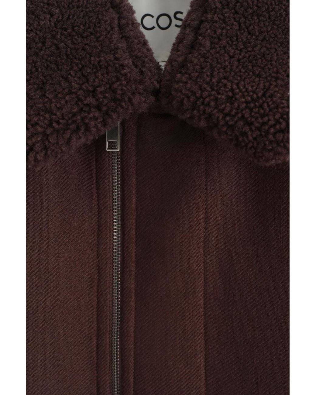COS Brown Shearling-Collar Wool Flight Jacket for men