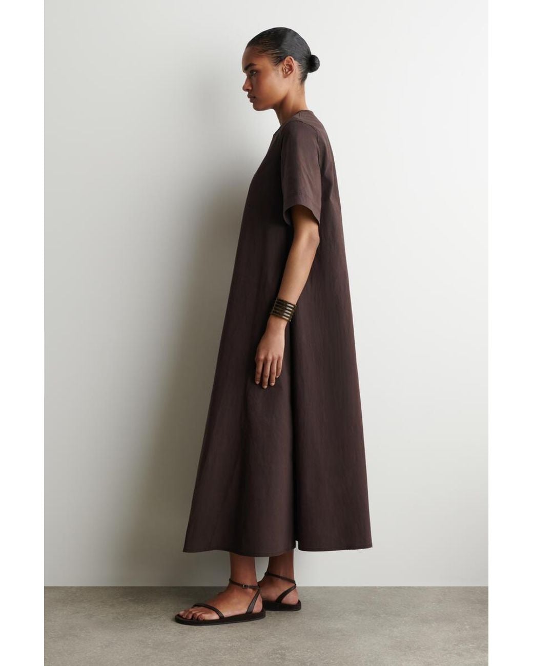 COS Brown Raw-Cut Cotton Midi Dress