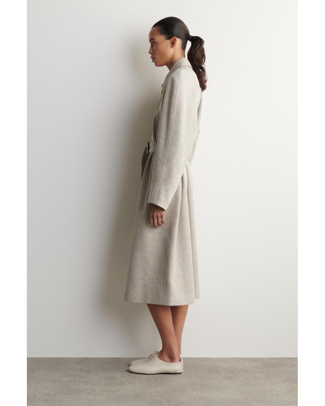 COS Gray Linen-Wool Long Trench Coat