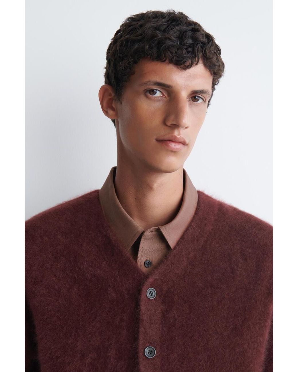 COS Red Brushed-Cashmere V-Neck Cardigan for men