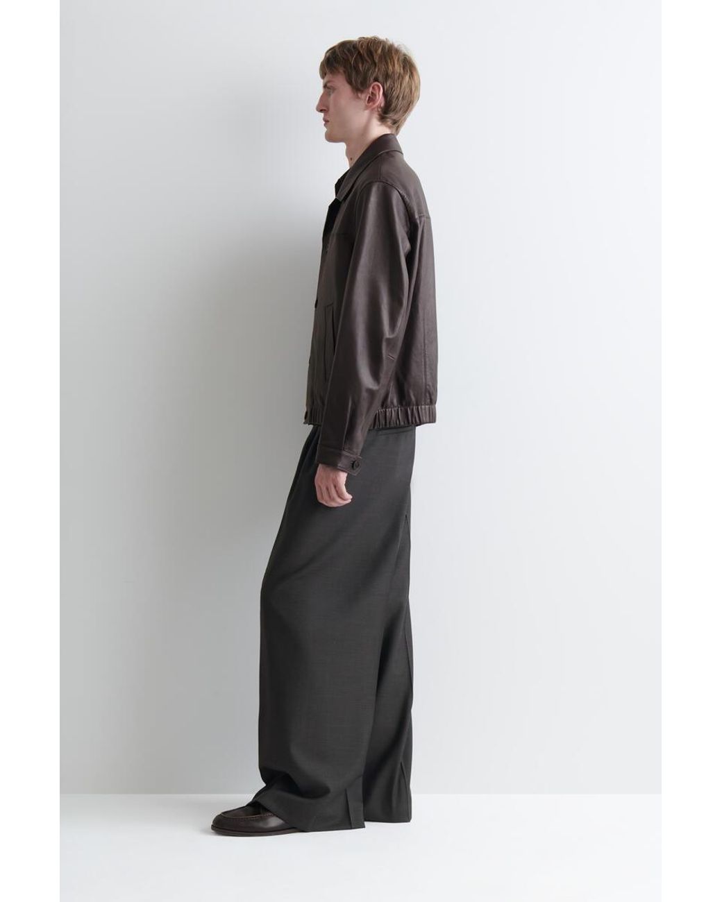 COS Brown Leather Blazer Bomber Jacket for men