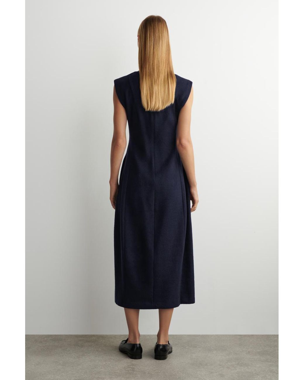 COS Blue Sculpted Brushed-Wool Midi Dress