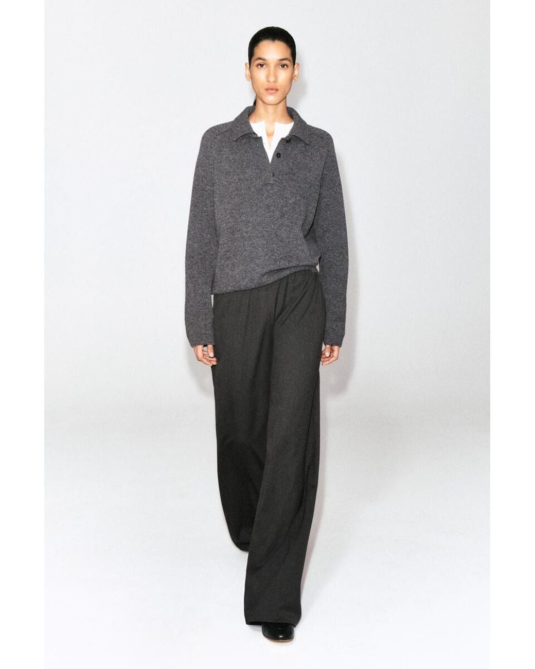 COS Gray Merino Wool Polo Shirt