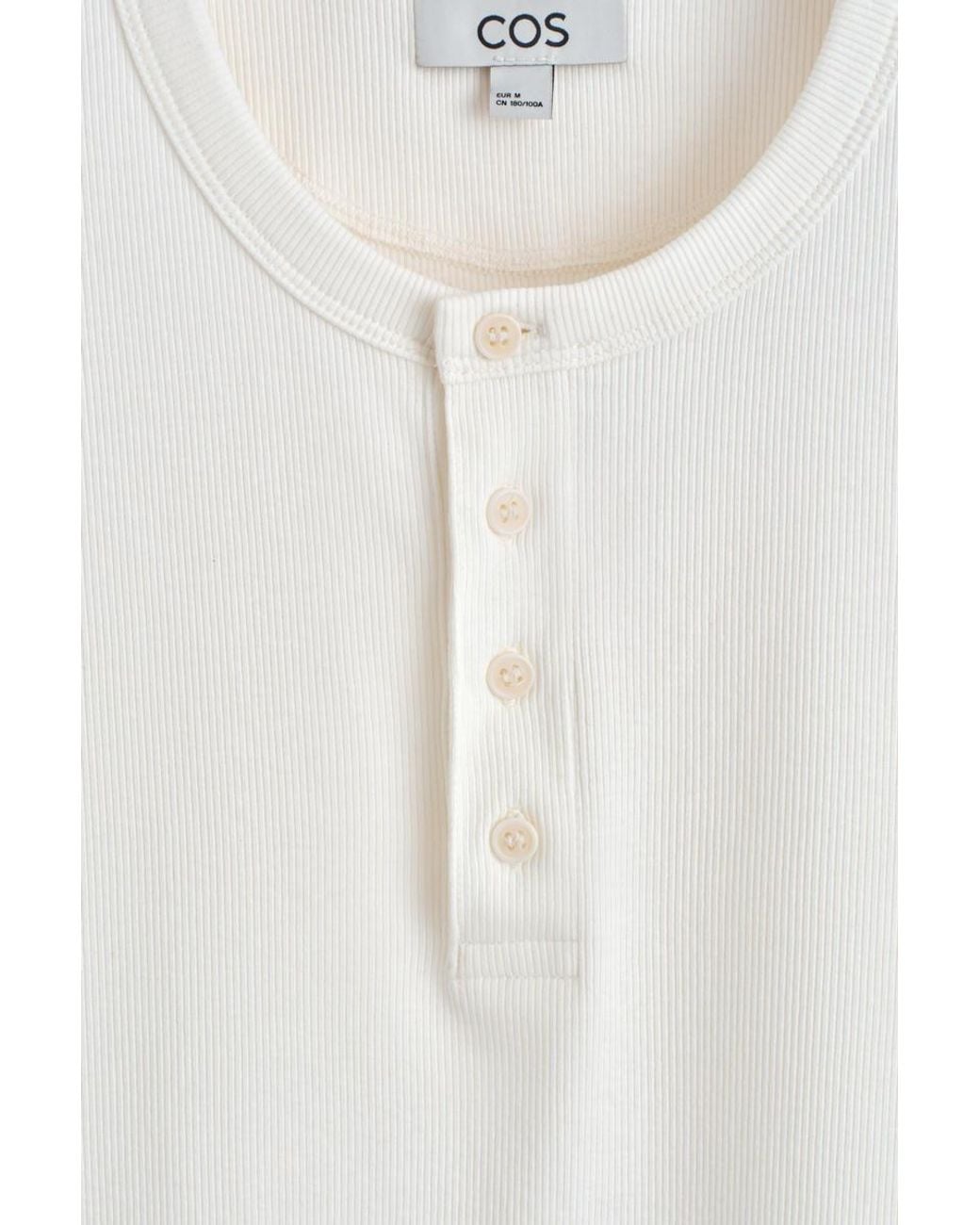 COS White Slim-fit Ribbed Henley T-shirt for men