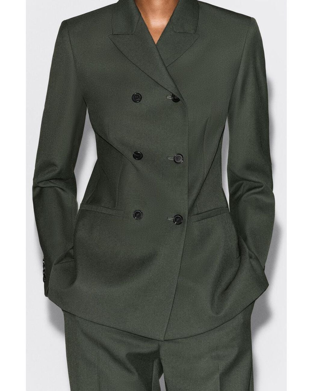 COS Green Wool-Blend Double-Breasted Blazer