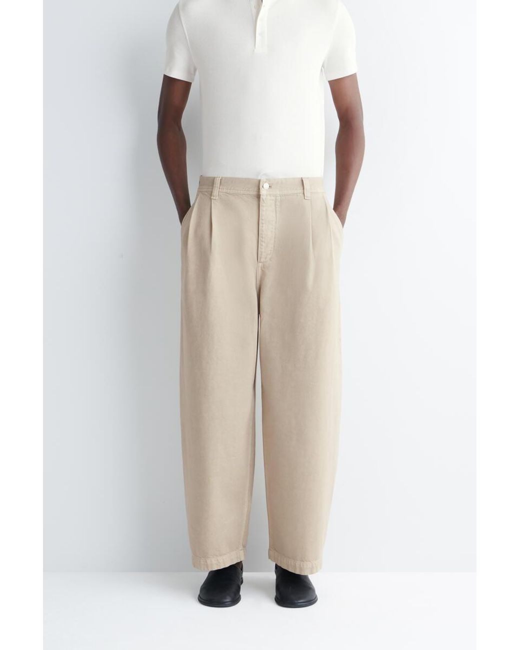 COS Natural Pleated Denim Relaxed-Fit Barrel-Leg Trousers for men