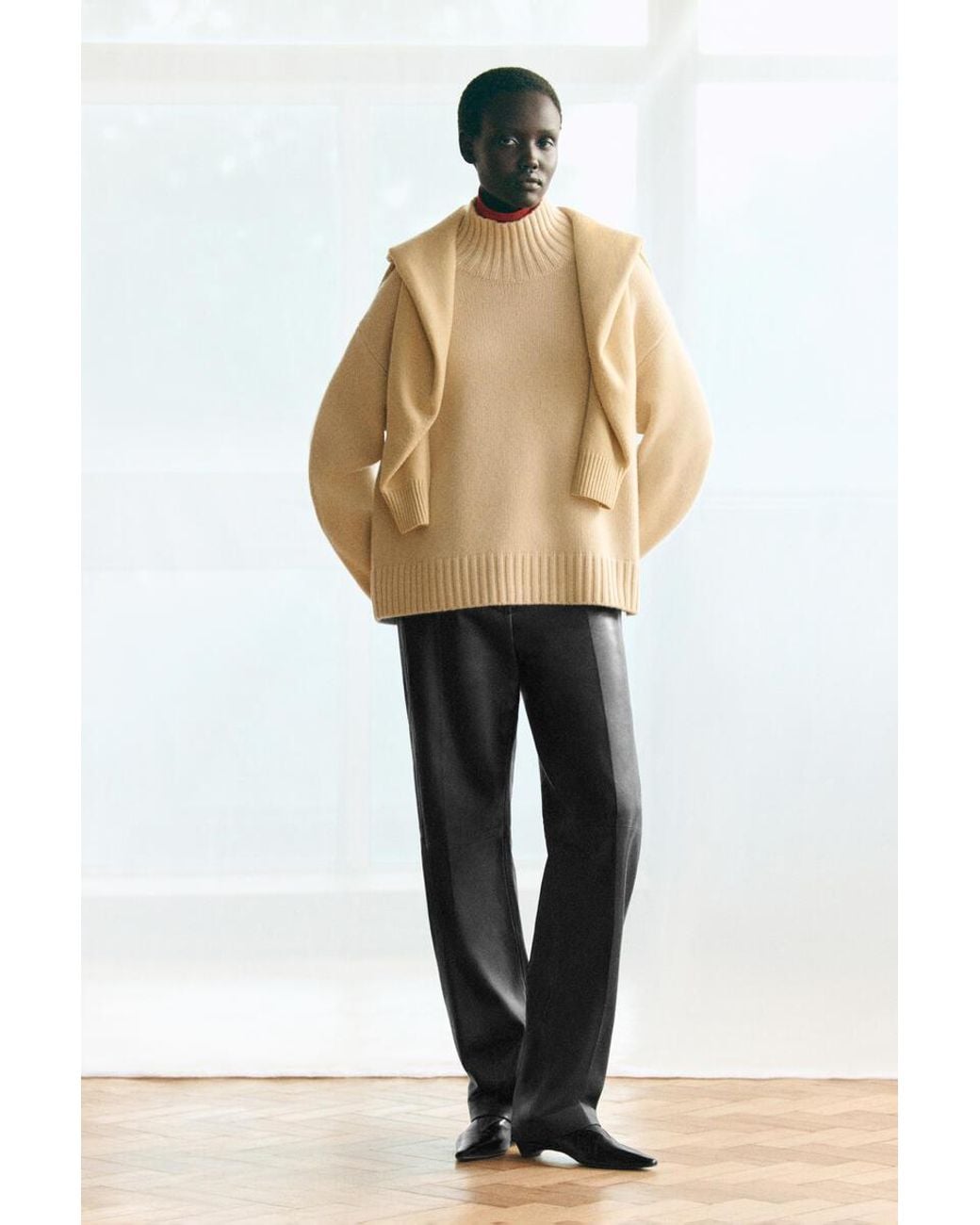 COS Natural Chunky Pure Cashmere Funnel-Neck Sweater