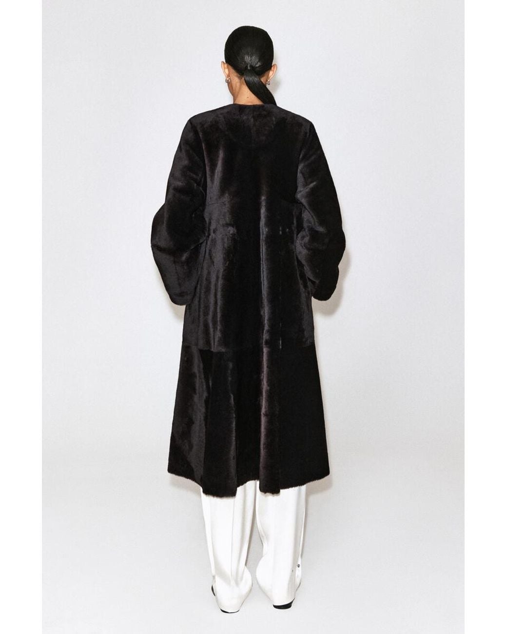 COS Black Collarless Shearling Coat