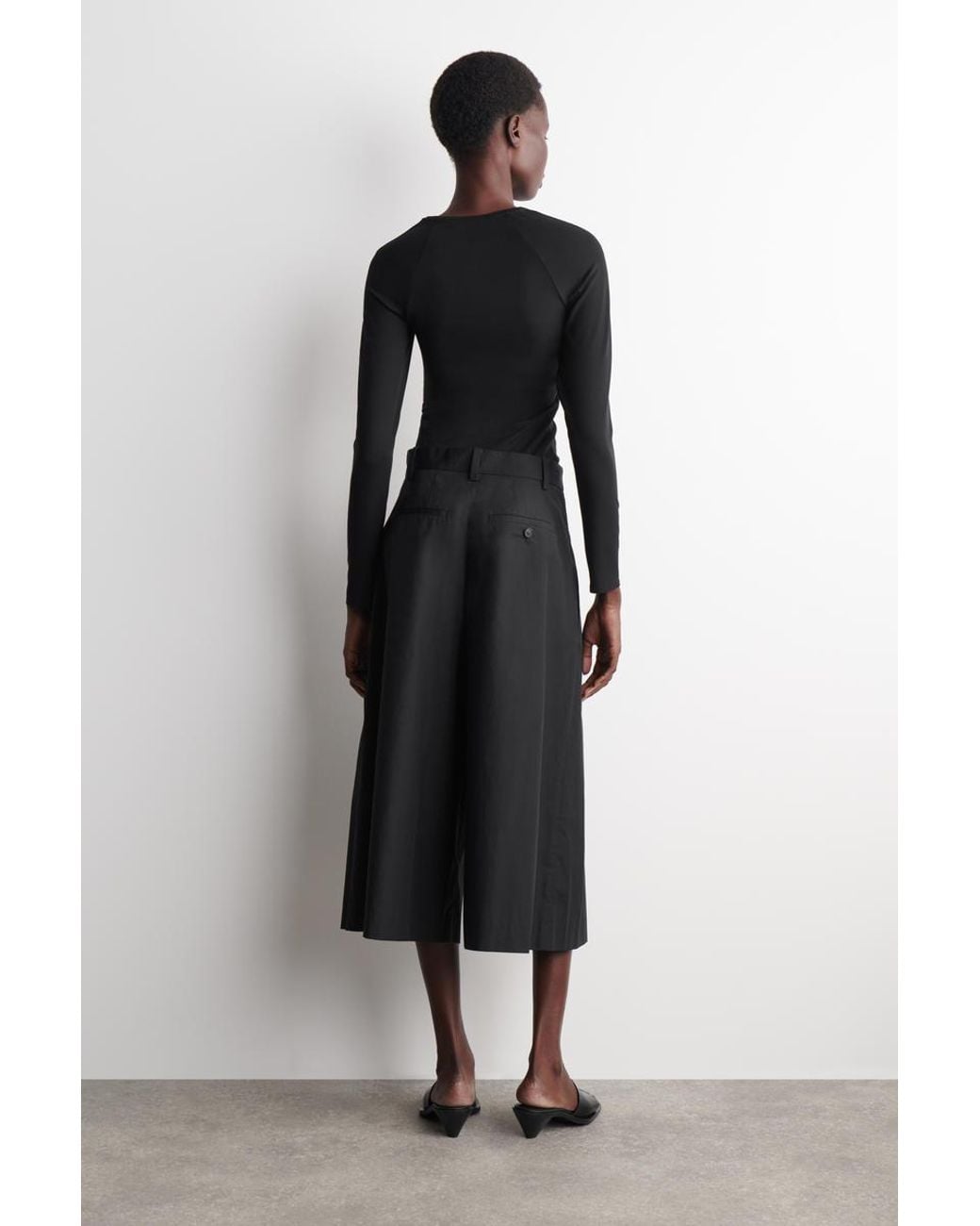 COS Black Pleated Cotton Pants