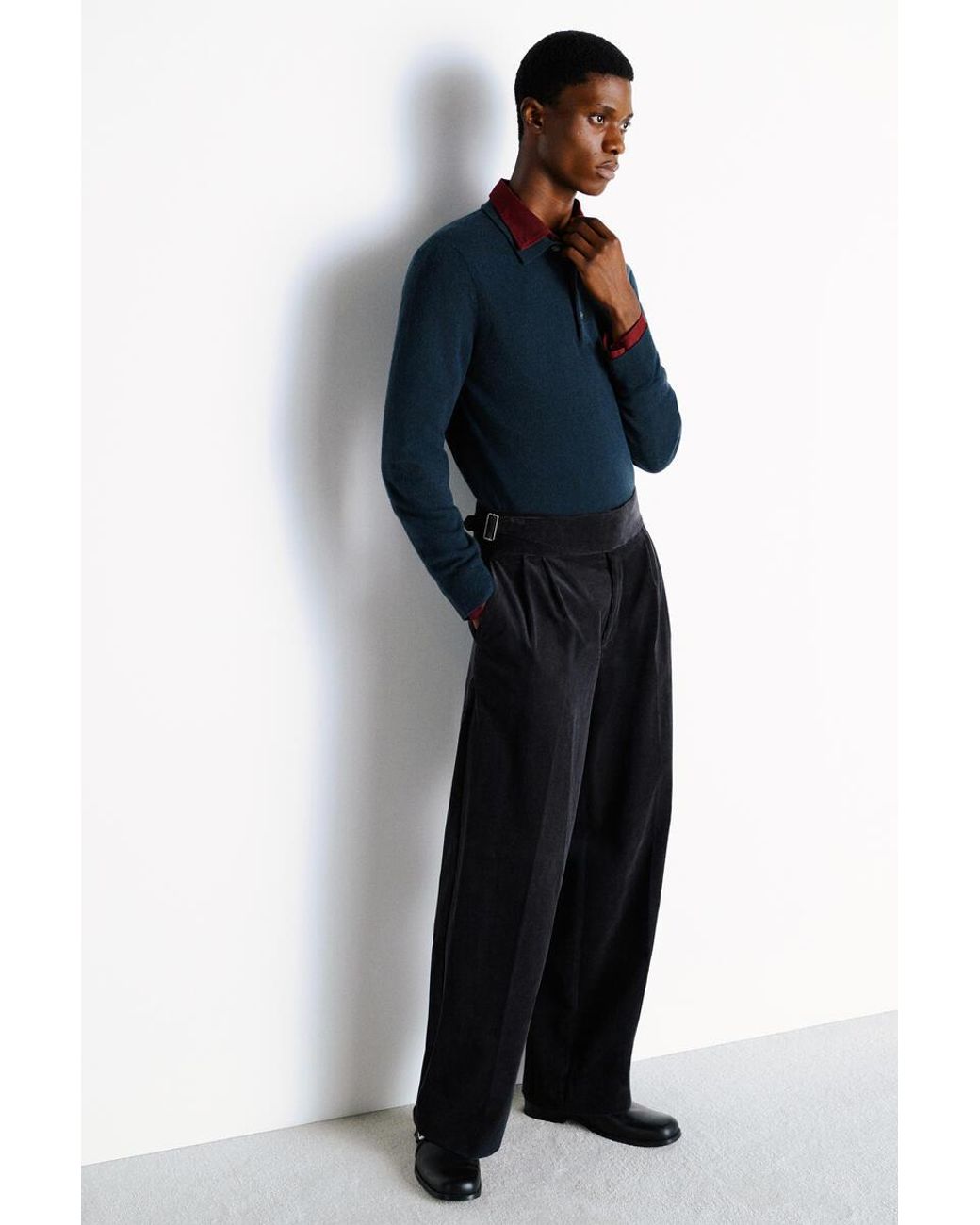 COS Black Belt-Detail Corduroy Relaxed-Fit Wide-Leg Pants for men