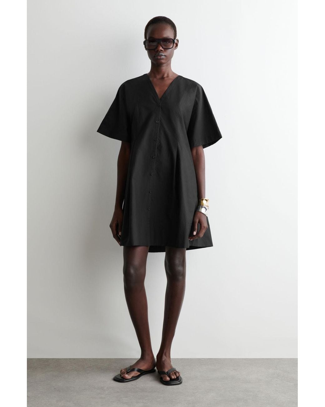 COS Pleated A-Line Mini Dress in Black | Lyst