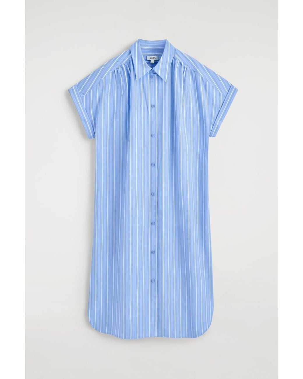 COS Blue Striped Short-Sleeved Cotton Shirt Dress