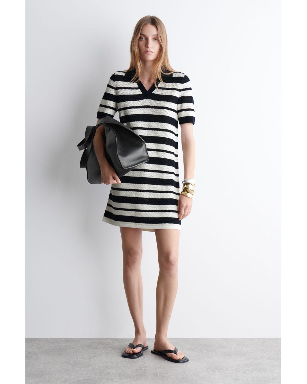 COS Open-Knit Polo Mini Dress in Blue