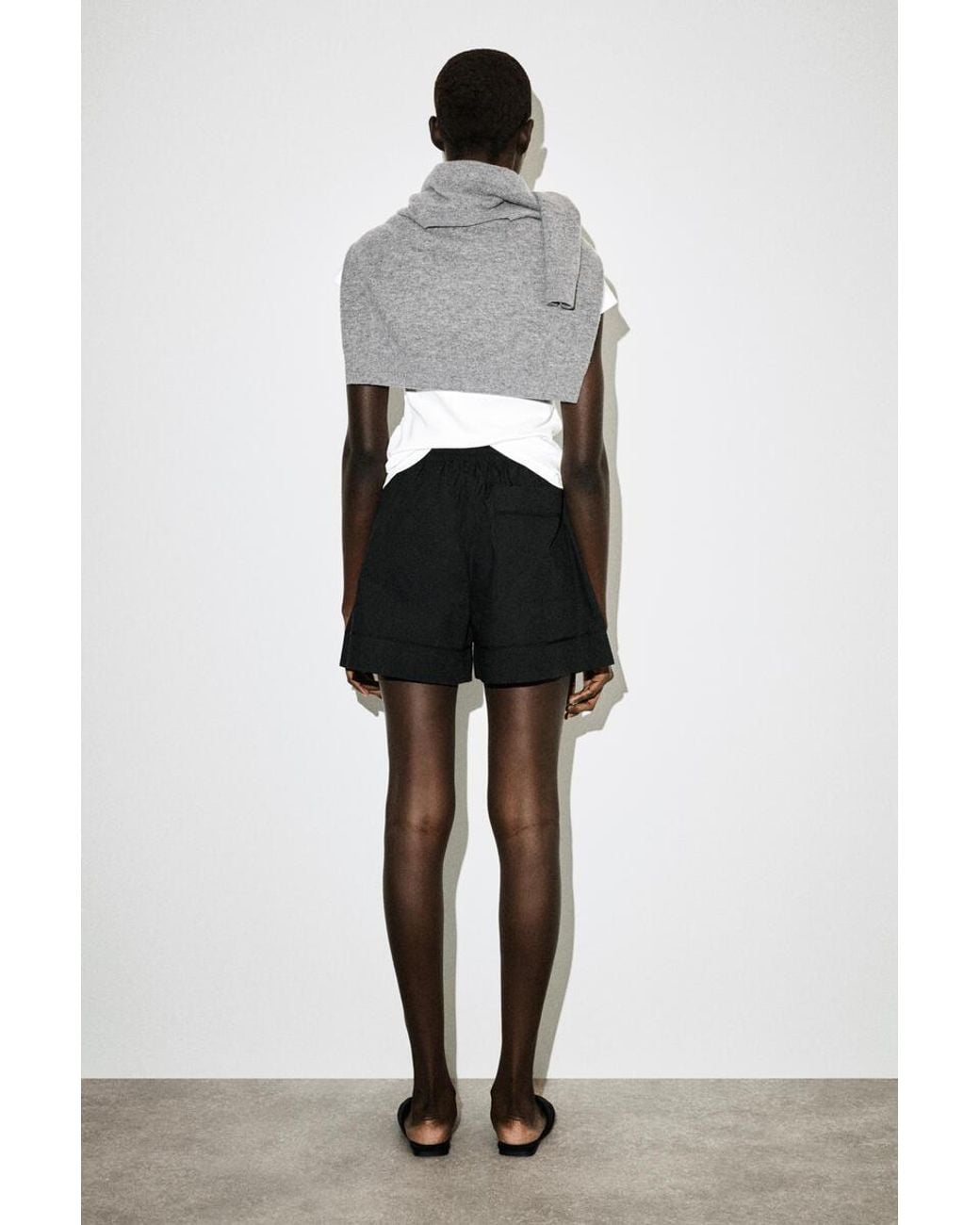 COS Black Elasticated Grosgrain-Detail Cotton Shorts