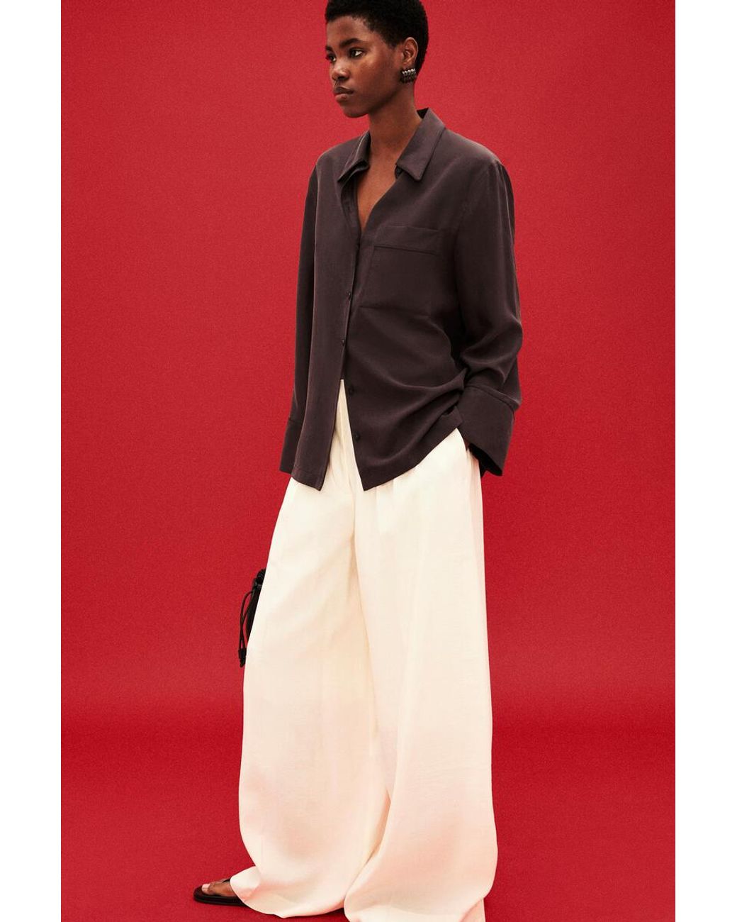 COS Natural Pleated Modal Wide-Leg Trousers