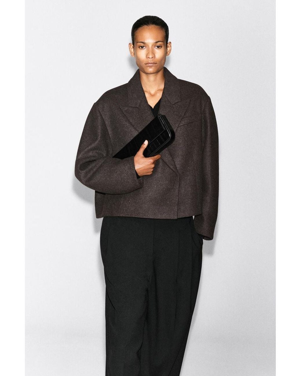 COS Brown Oversized Cropped Boiled Wool-Blend Blazer
