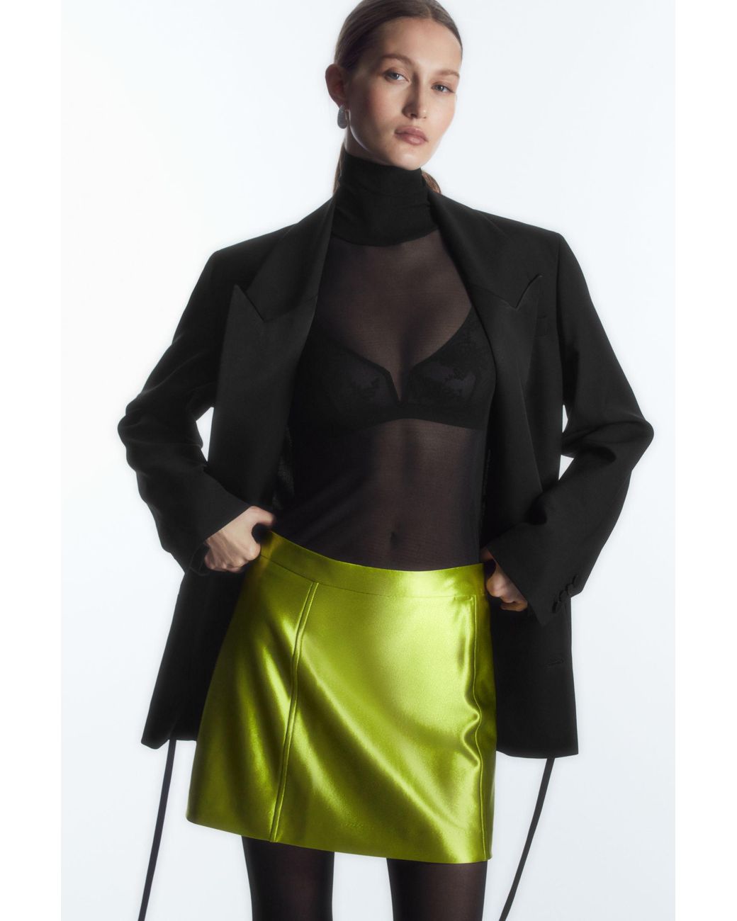 COS High-shine Satin Mini Skirt in Green | Lyst UK