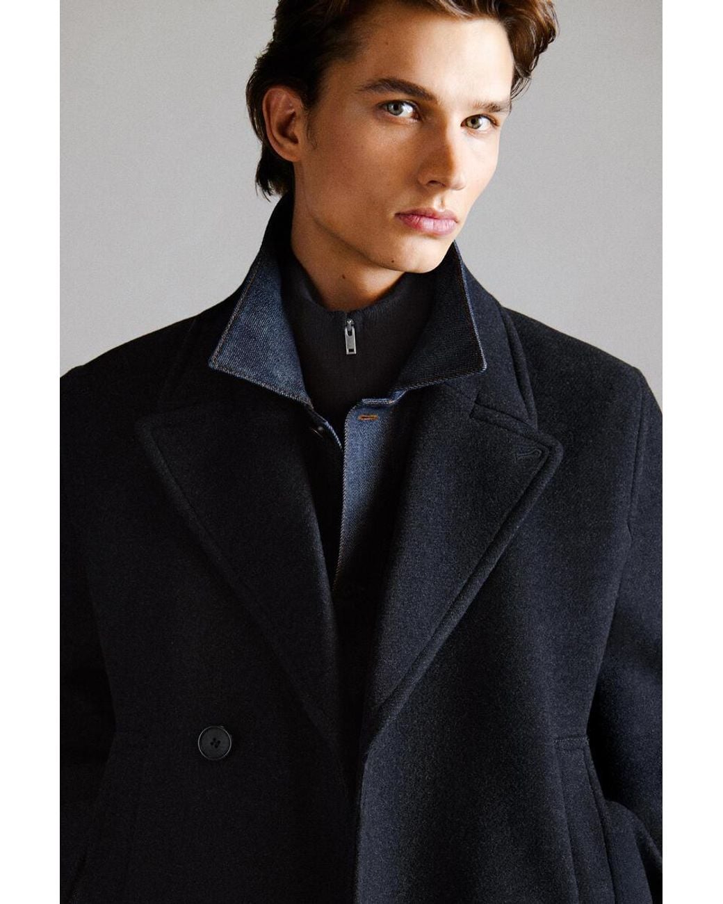 COS Blue Double-Breasted Wool Short Pea Coat for men