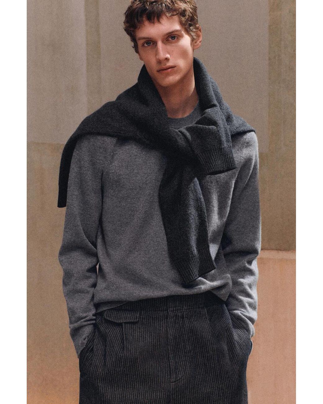 COS Gray Cashmere Crew-Neck Jumper for men
