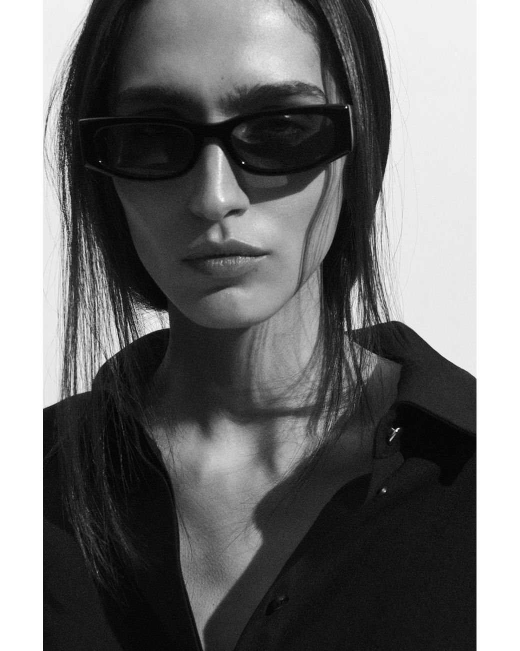 COS Black Slim Rectangular Sunglasses