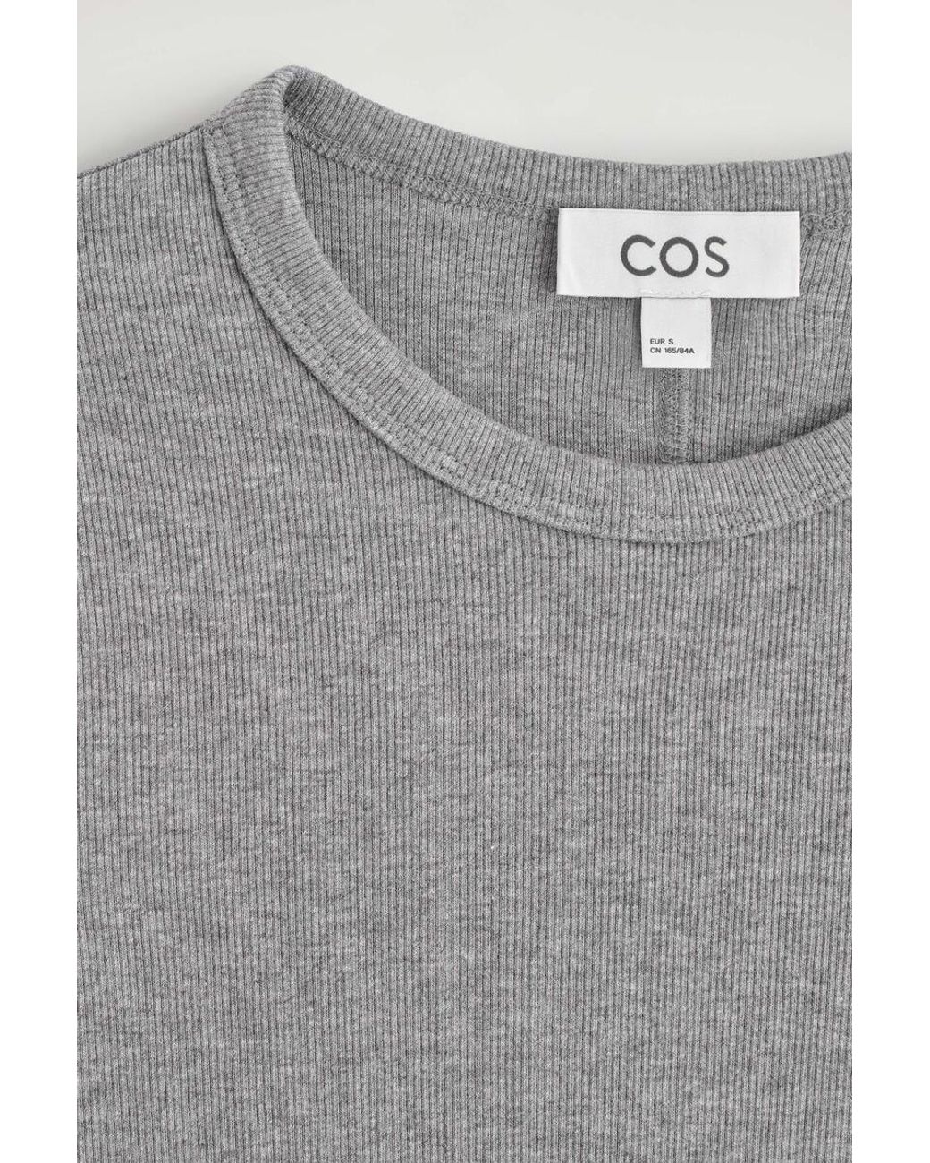 COS Gray Slim Ribbed Cotton Long-Sleeved Top