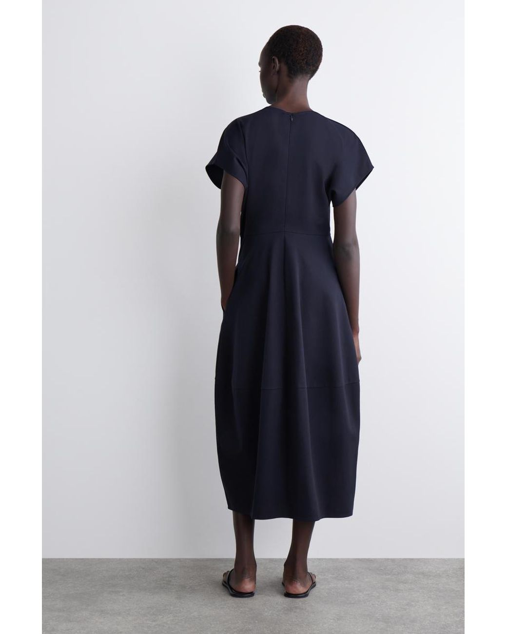 COS Sculpted Cotton Midi Dress in Blue