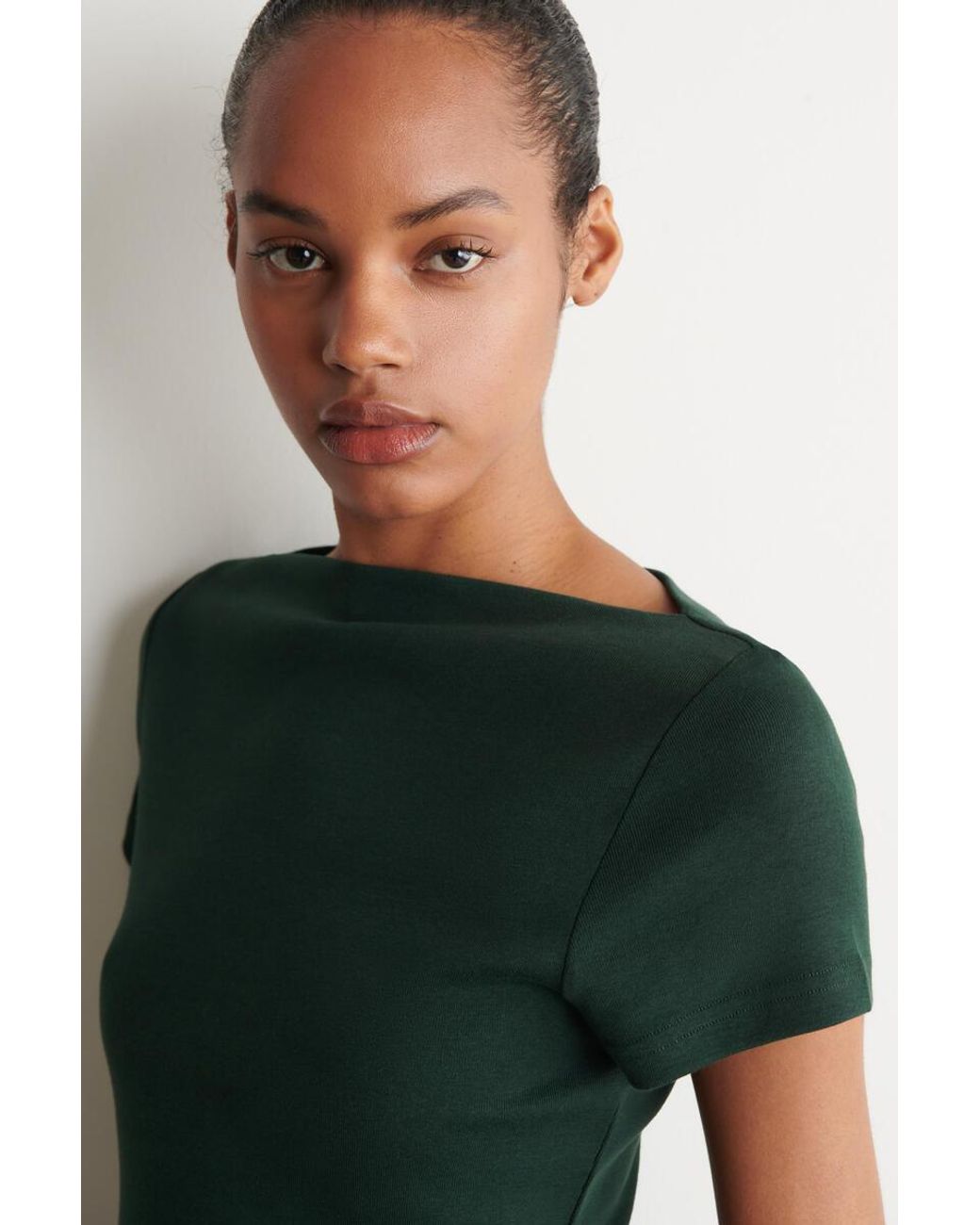 COS Green Slim Boat-Neck Cotton T-Shirt