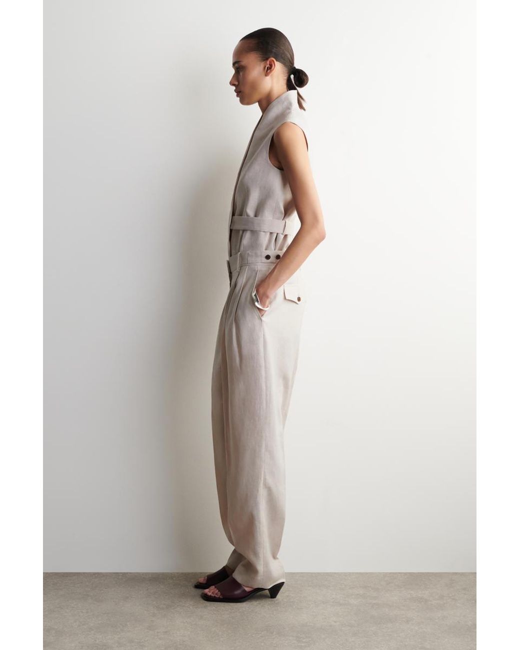 COS White Tailored Linen Tulip Pants