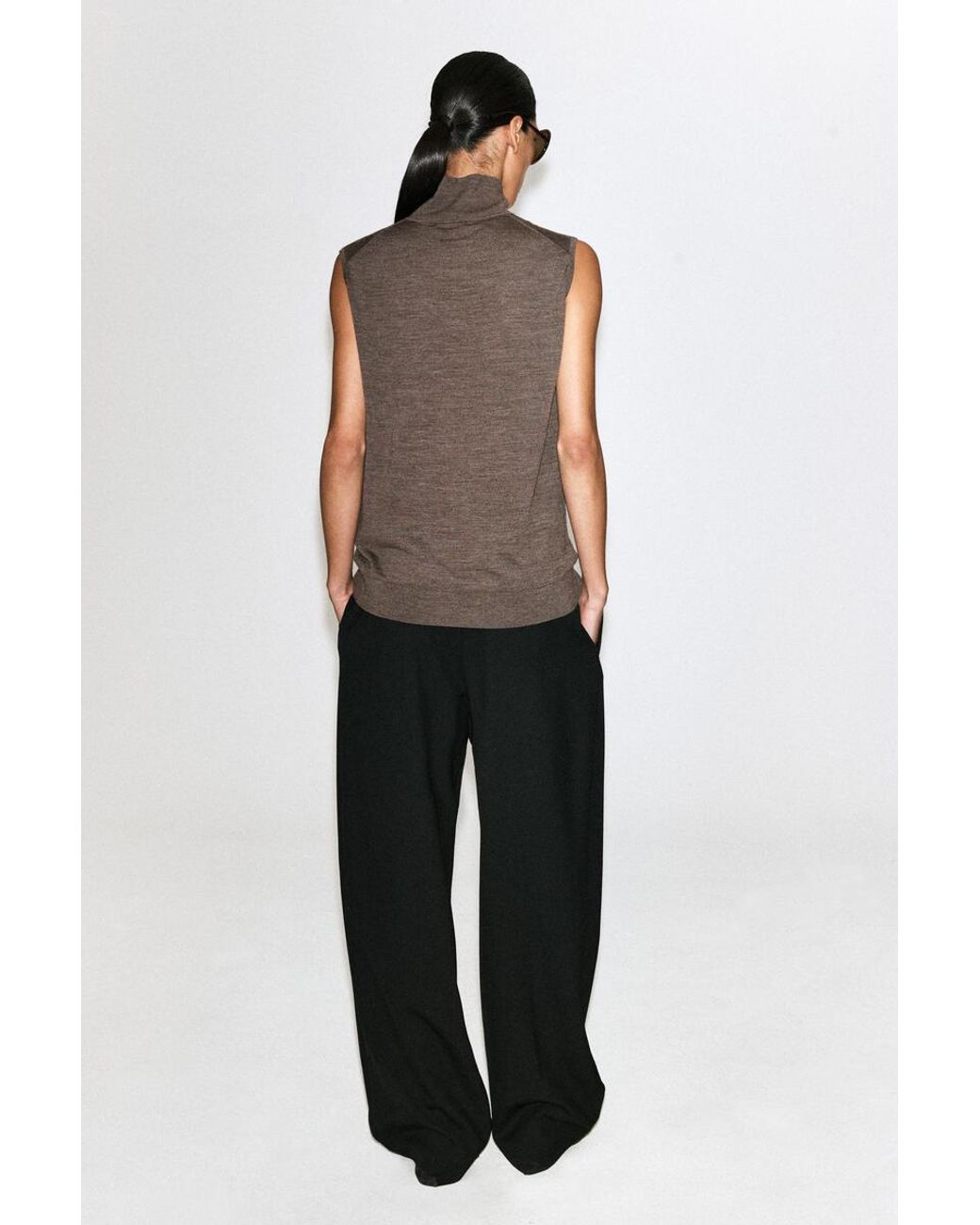 COS Brown Merino Wool Mock-Neck Tank