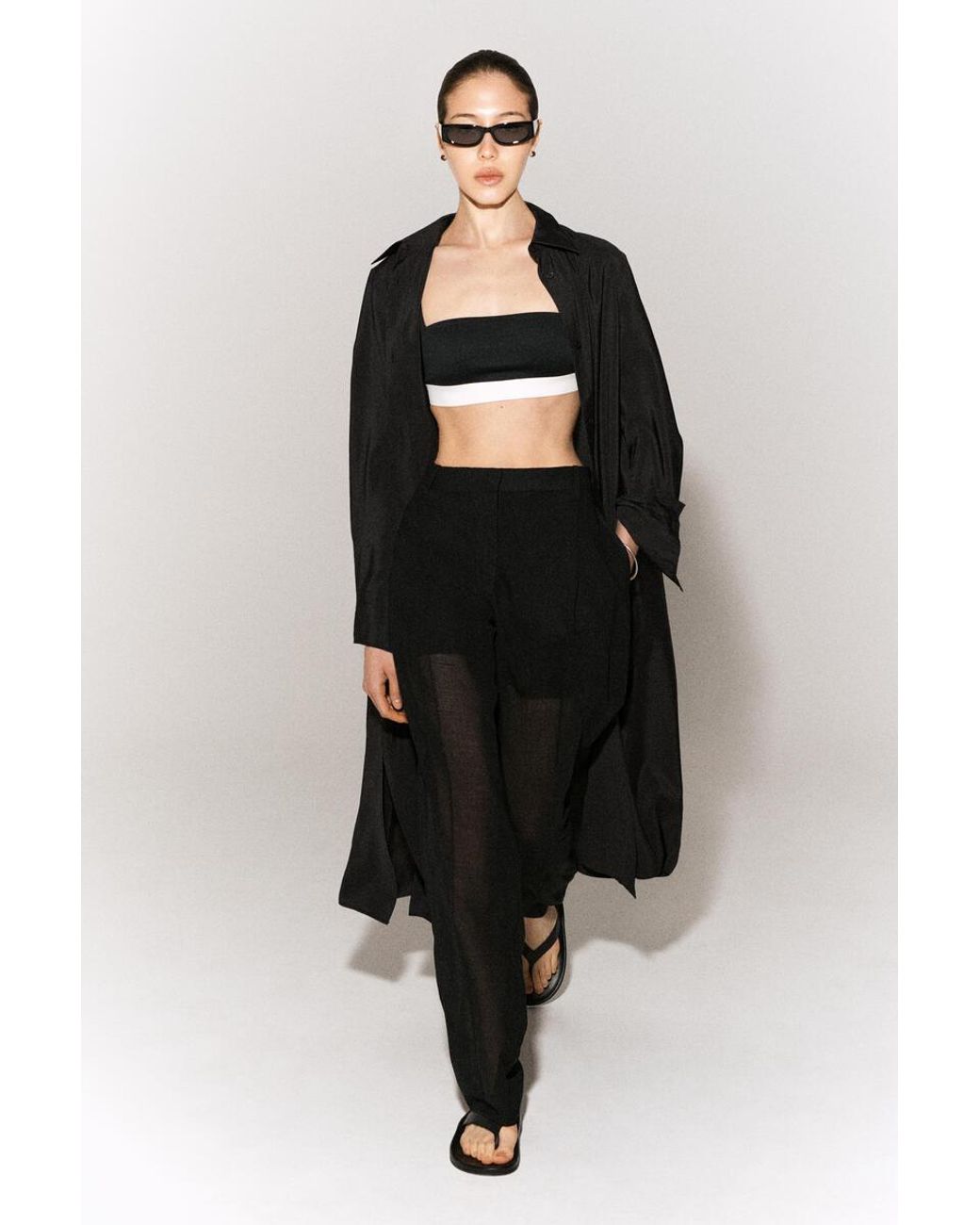 COS Black Fluid Wool-Voile Straight-Leg Trousers