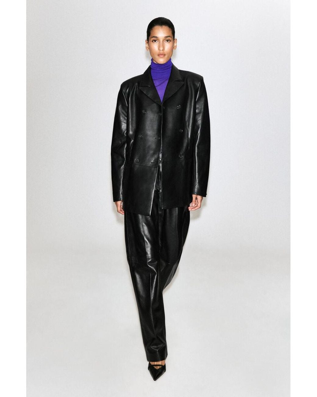 COS Black Leather Straight-Leg Pants