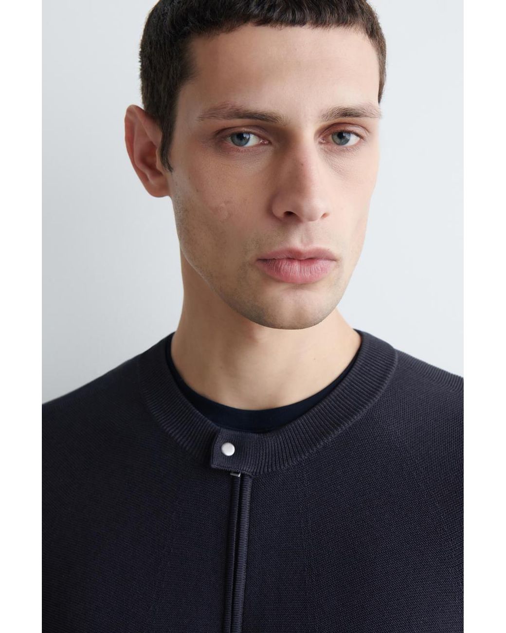 COS Blue Racer-Neck Knitted Jacket for men