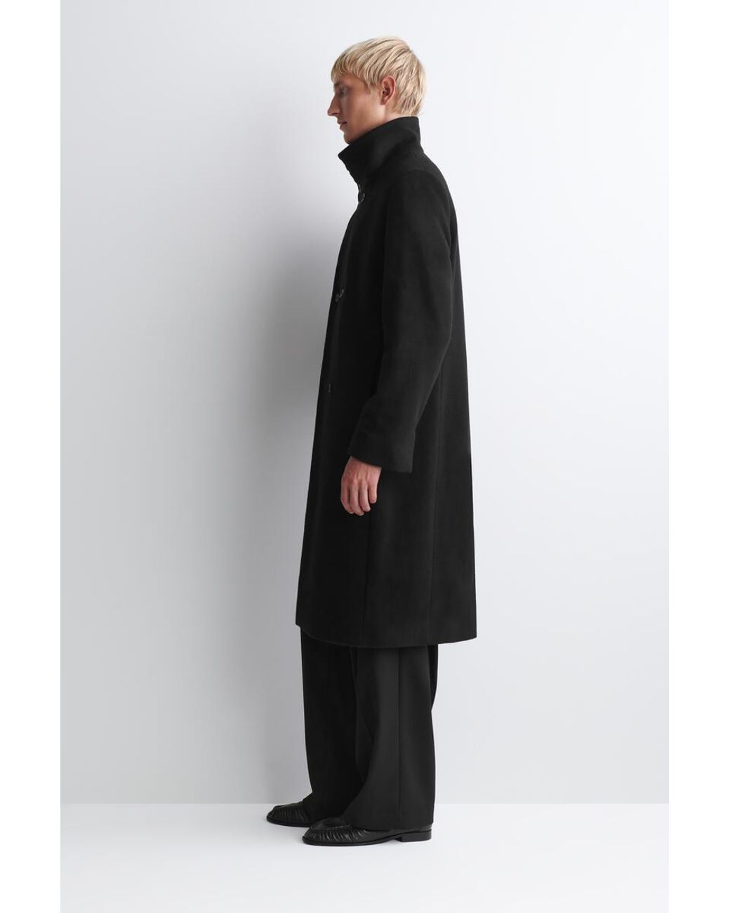 COS Black Tailored Wool Funnel-Neck Coat for men