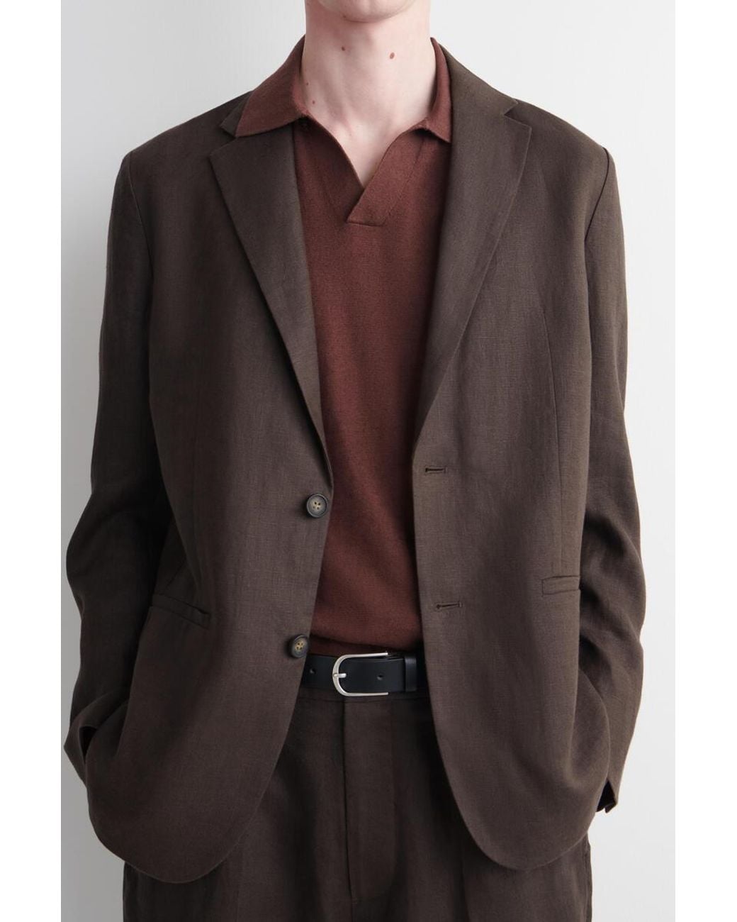 COS Brown Single-Breasted Linen Blazer for men