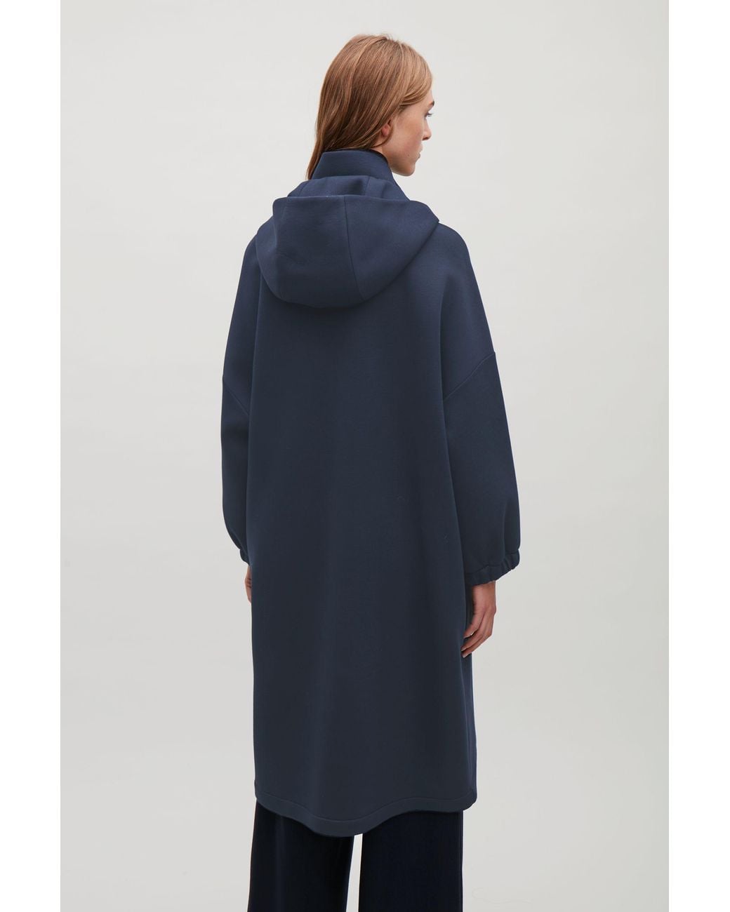 COS Long Scuba Coat With Hood in Blue 