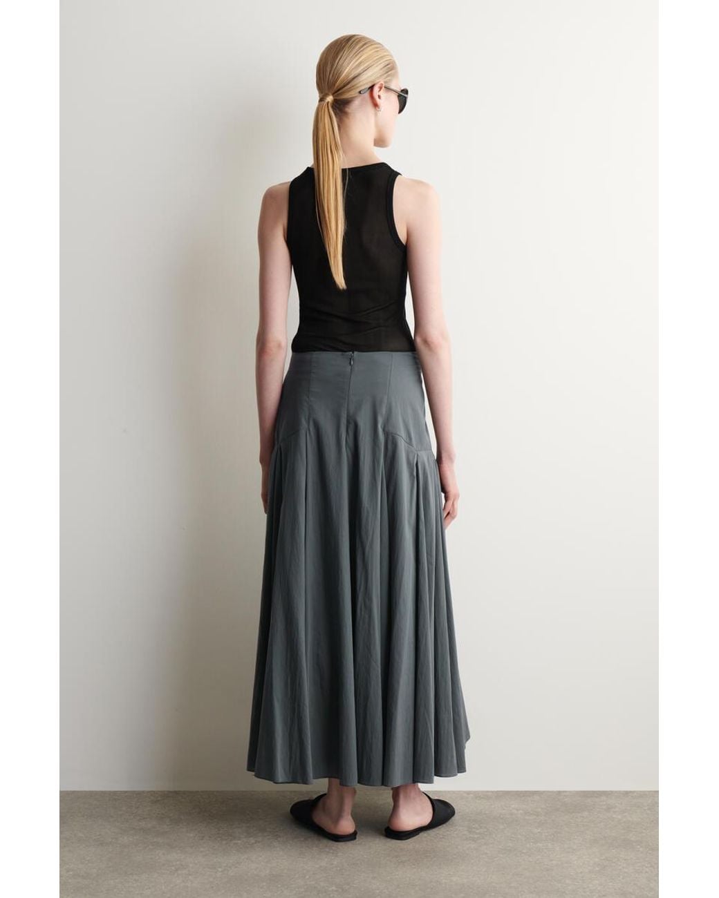 COS Gray Paneled A-Line Maxi Skirt