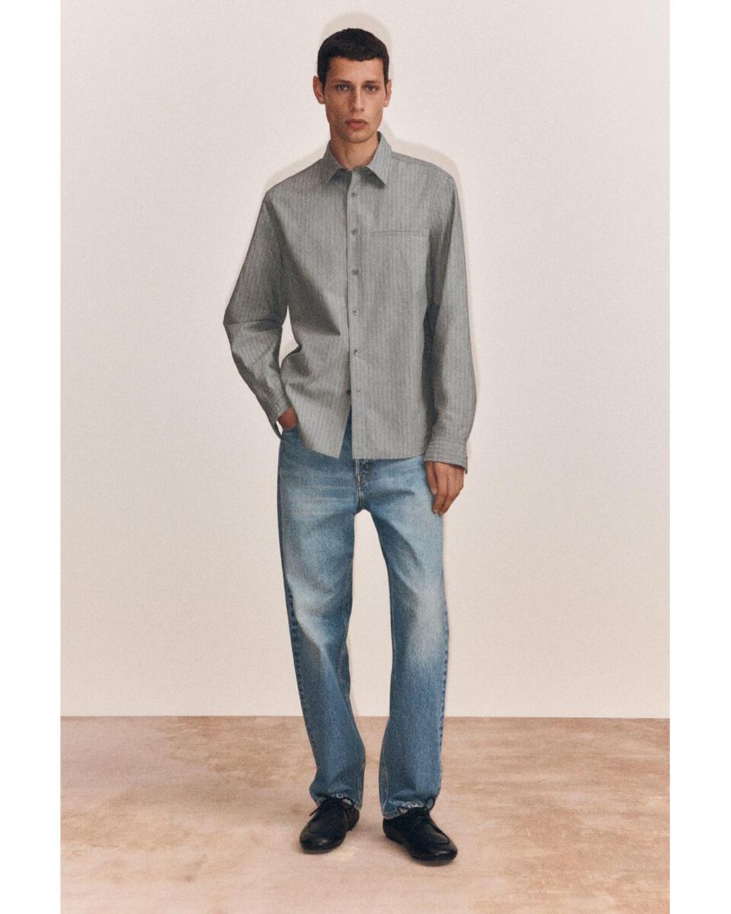 COS Gray Striped Cotton Shirt for men