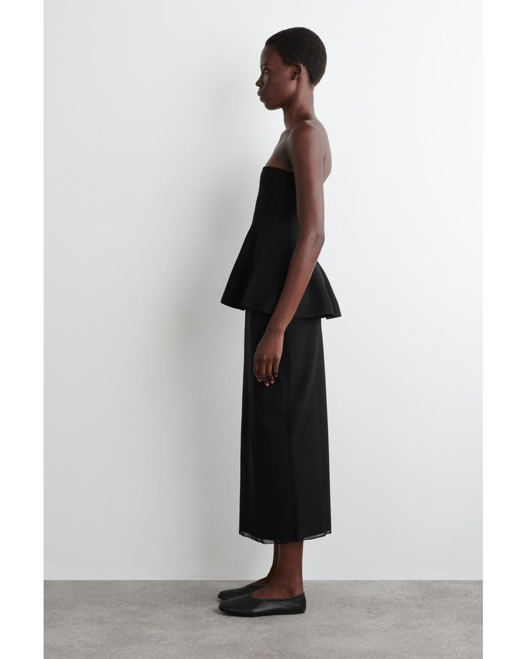 COS Black Sheer-Detail Knitted Midi Skirt