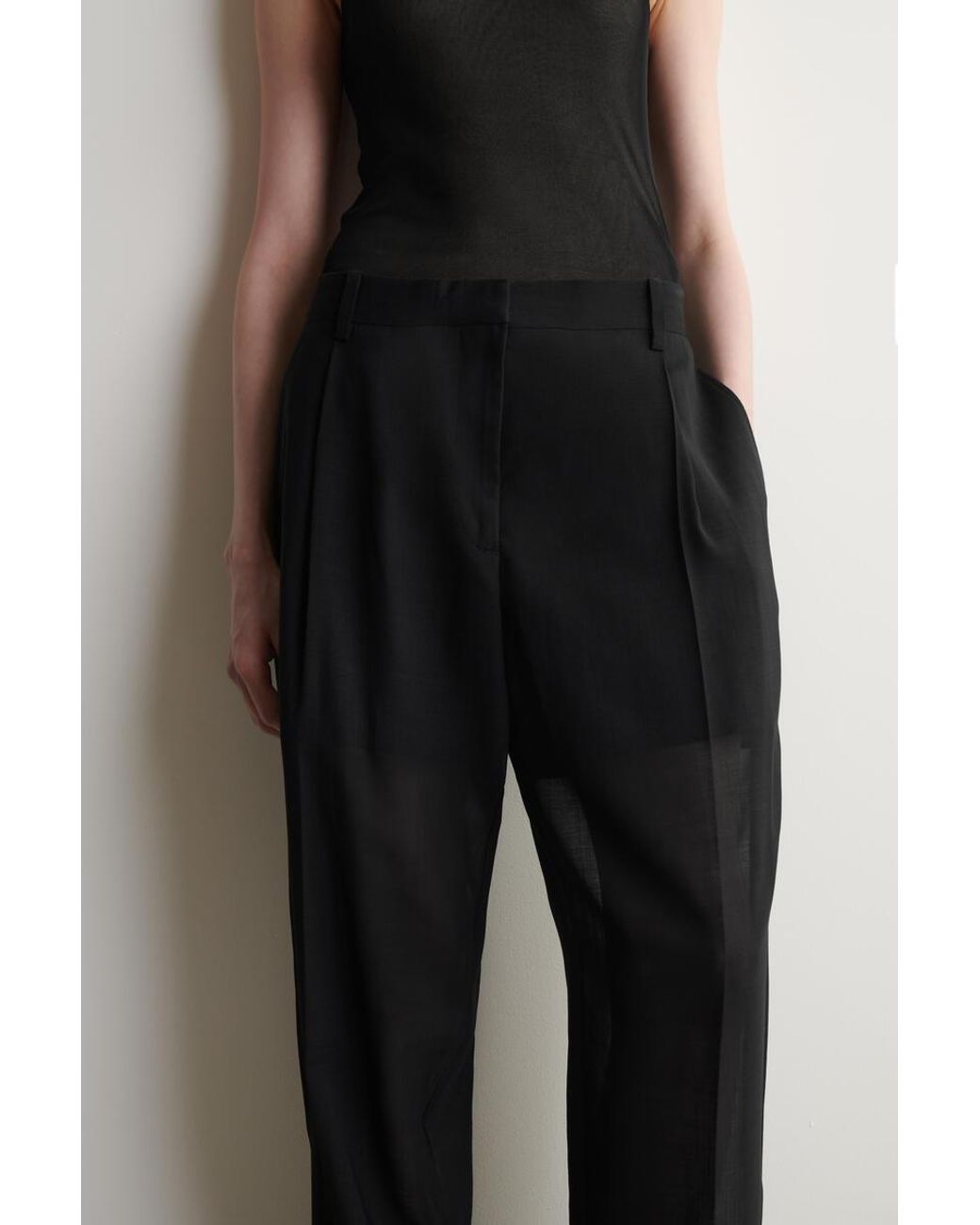COS Black Fluid Wool-Voile Straight-Leg Trousers
