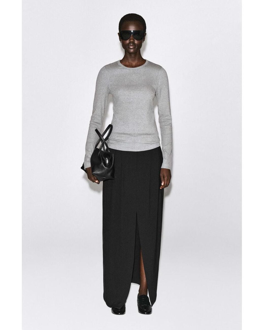 COS Gray Slim Ribbed Cotton Long-Sleeved Top